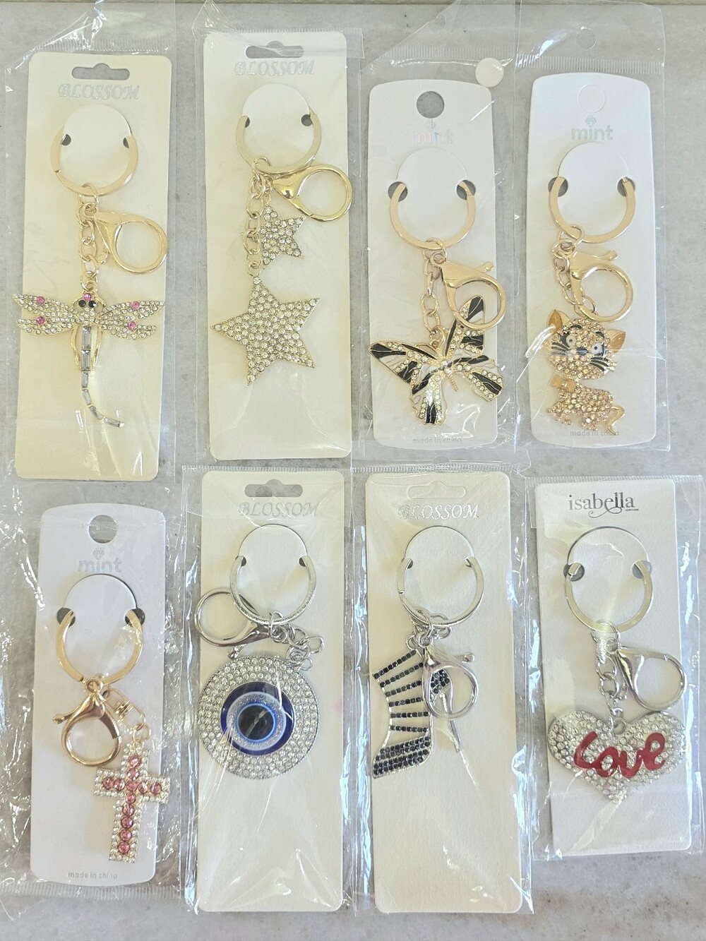 Choose Your Style Rhinestone Keychain Bag Charm Blossom Mint Isabella NY
